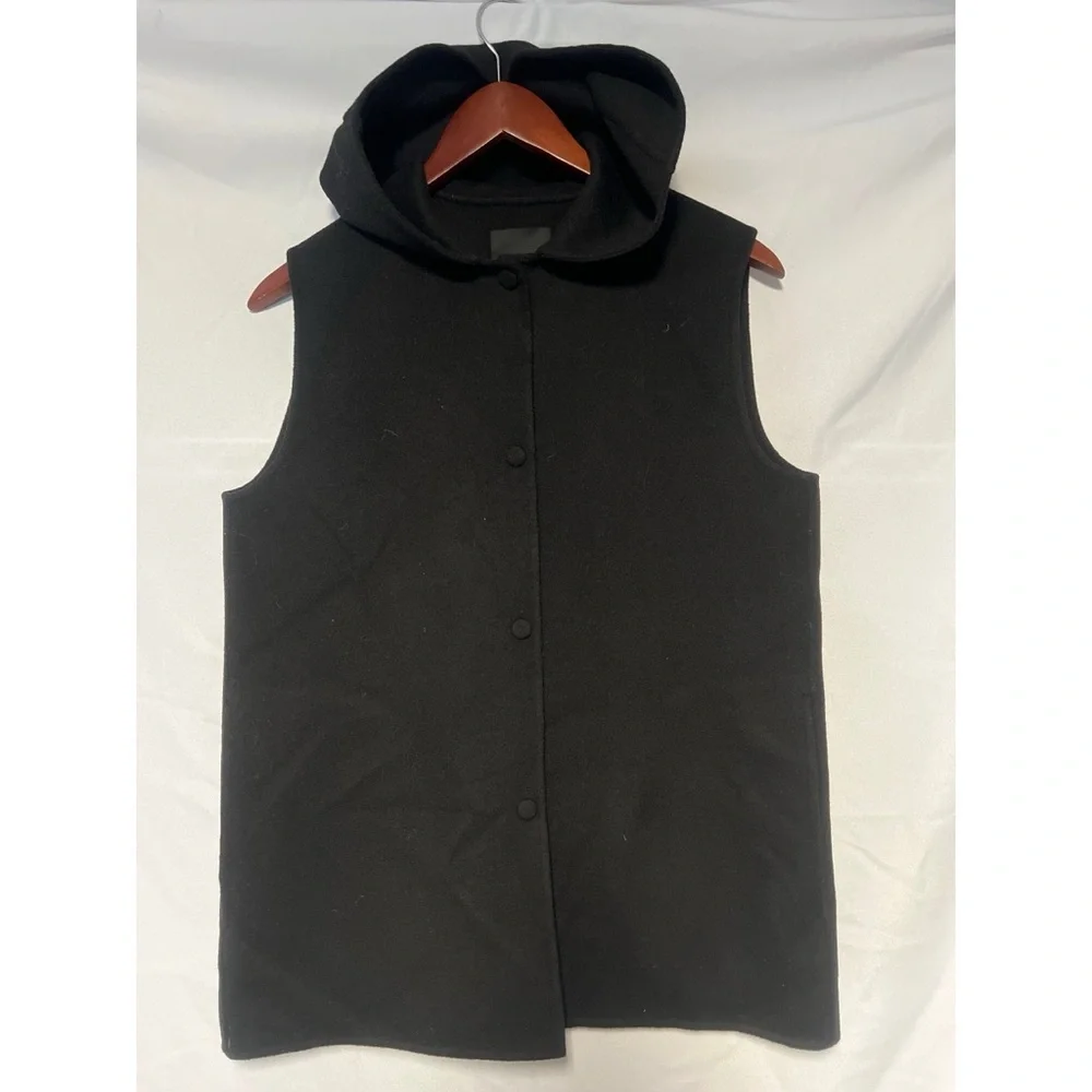 Theory wool and cashmere blend Black Sleeveless Hooded Jacket - Picture 1 of 3